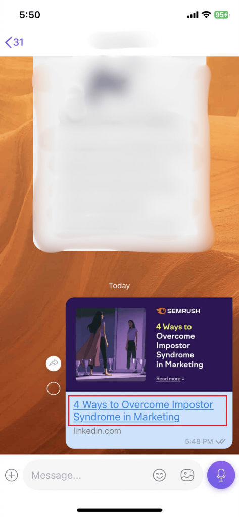 a screenshot of a semrush article being shared on Viber and its title tag