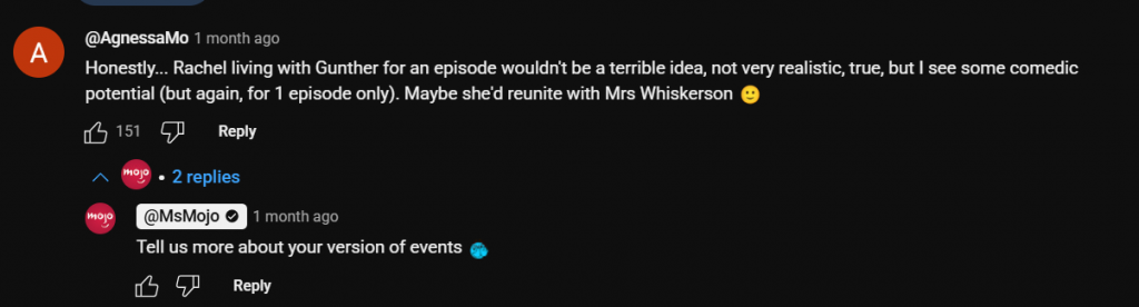 Example of a YouTube channel responding to comments