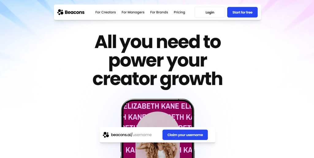 Beacons Link In Bio tool home page
