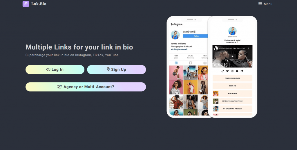 Lnk.Bio Link In Bio tool home page