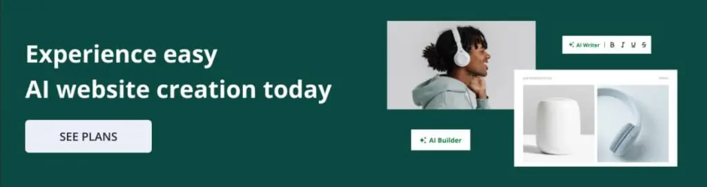 Network Solutions AI website builder ad with “Experience easy AI website creation today” and a See Plans button.