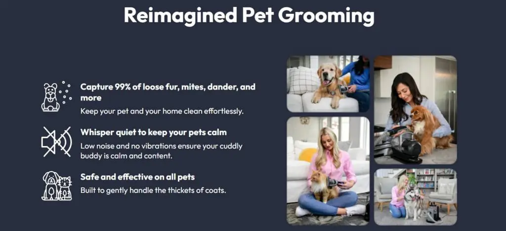 FurMe pet grooming vacuum brush used on dogs at home