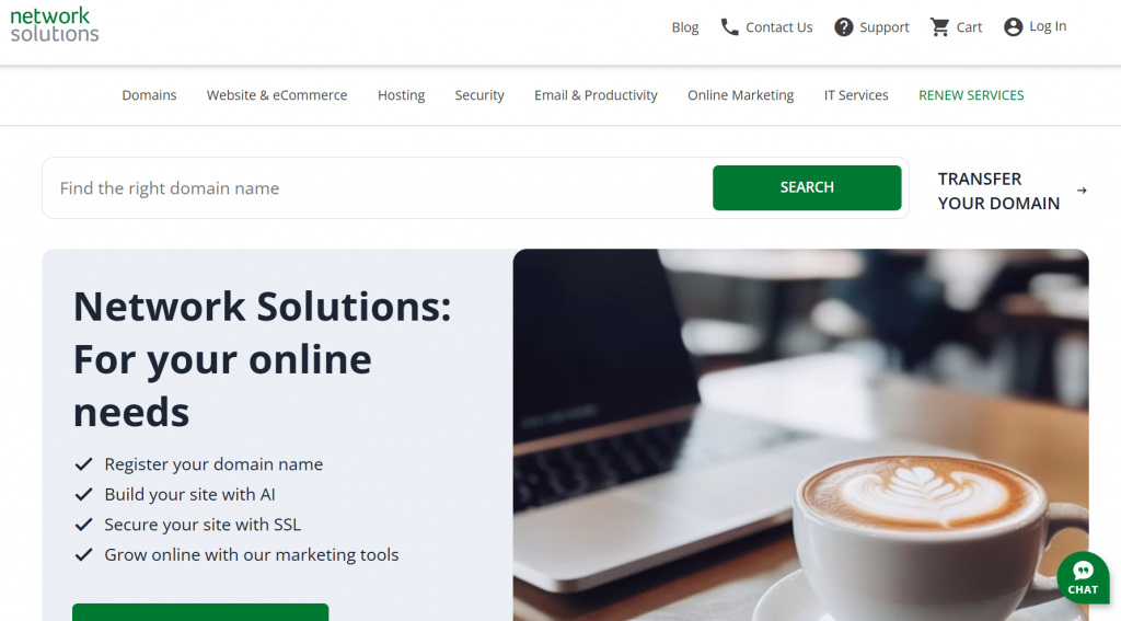 Image of Network Solutions website main page