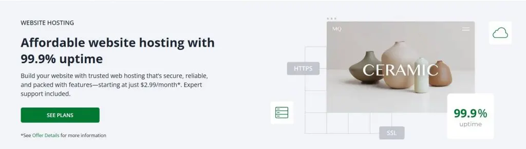 Affordable website hosting from Network Solutions with 99.9% uptime, secure HTTPS and SSL features, starting at $2.99/month