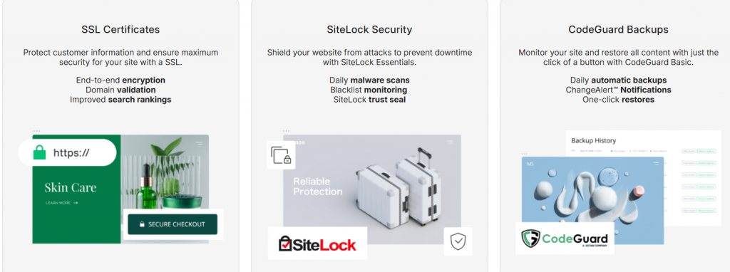 A quick preview on the coverage of SSL certificates, SiteLock and CodeGuard on Network Solutions