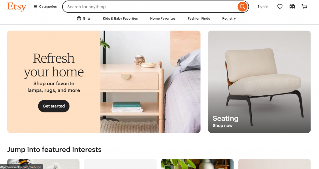 Etsy homepage in desktop and laptop screens