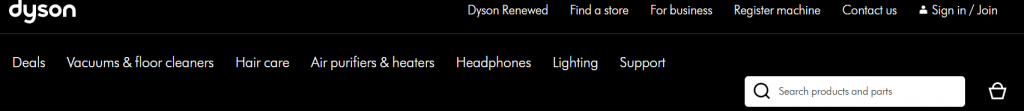 Dyson menu bar with search bar