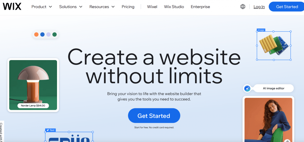 Image of Wix website main page