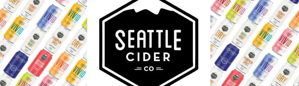Seattle Cider Co logo with colorful cider cans in the background