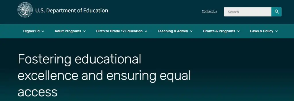 Accessible U.S. Department of Education site with clear navigation and strong readability.