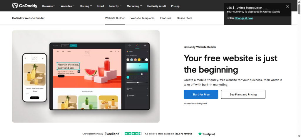 Godaddy homepage screenshot