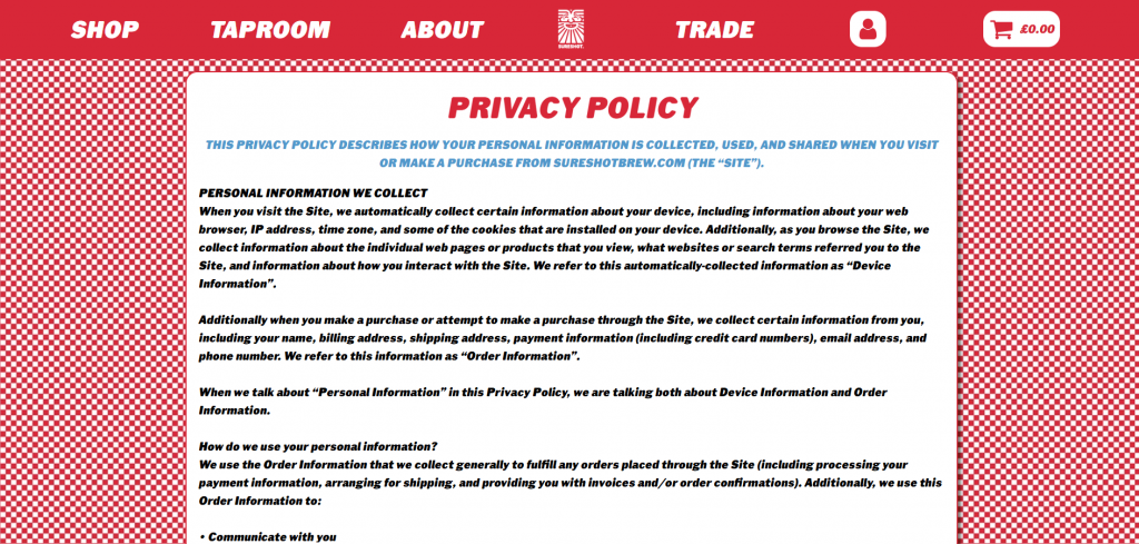 Privacy policy page example