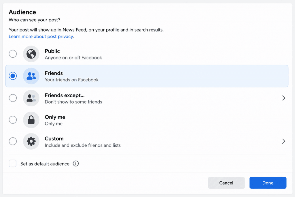 Facebook audience selector