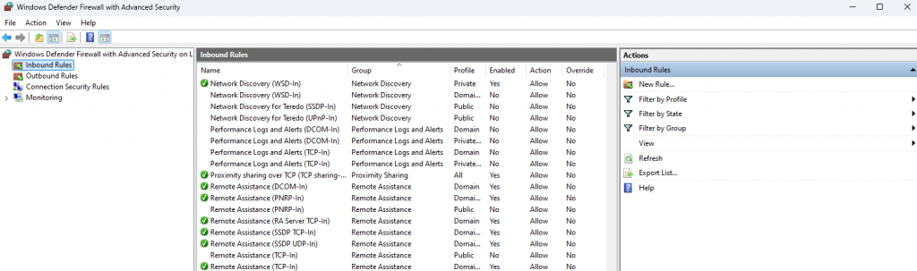 Windows Defender Inbound Rule