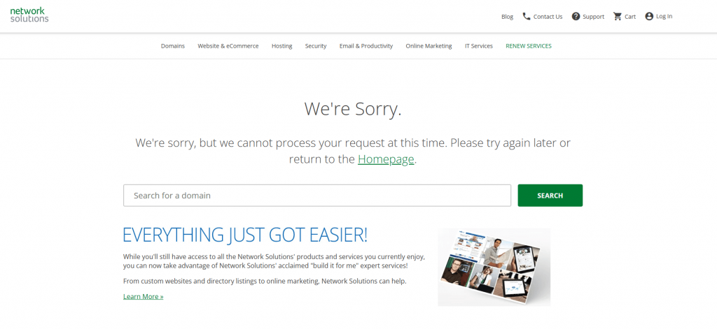 Custom 404 Error Page from Network Solutions