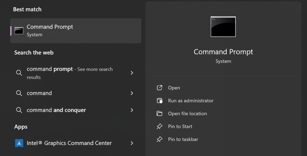 Command prompt screen