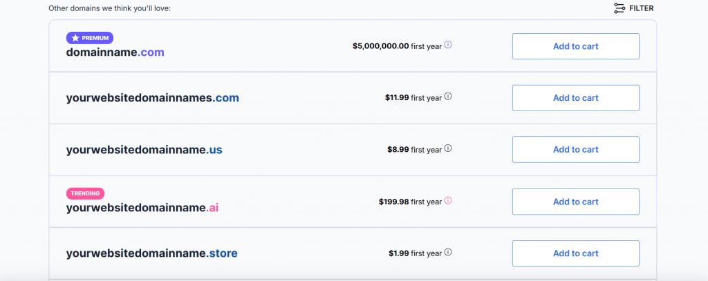 Alternative available domain names