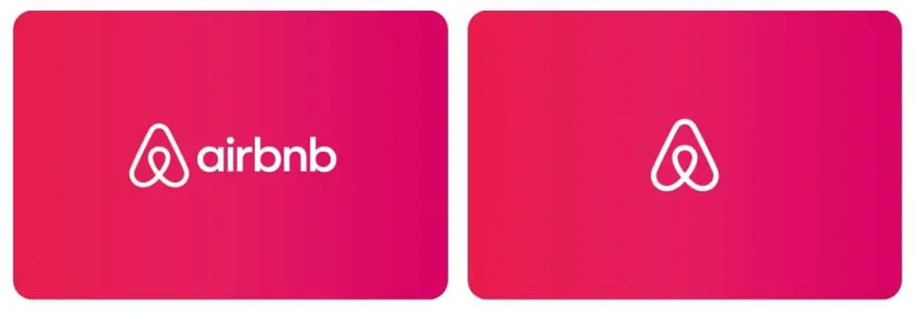 Airbnb brand identity with logo and symbol on pink gradient background.