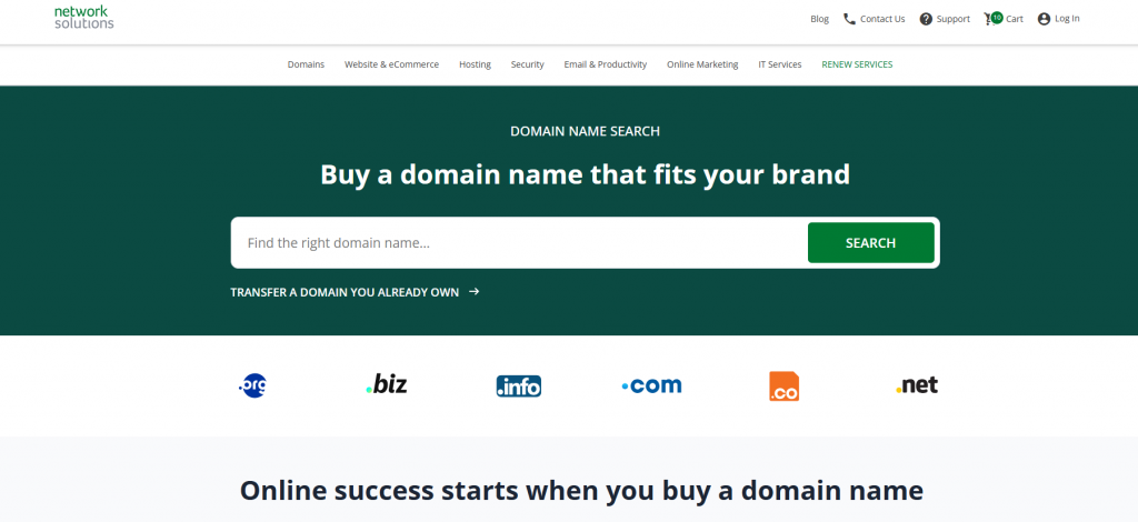 Network Solutions Domain Name Search search bar