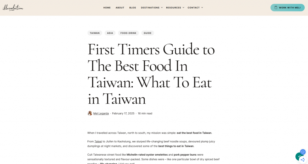 A screenshot of a travel blog post