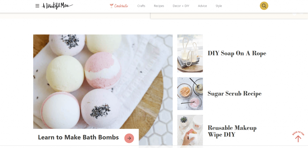 homepage of a beautiful mess blog, which is an example of a DIY craft type of blogs