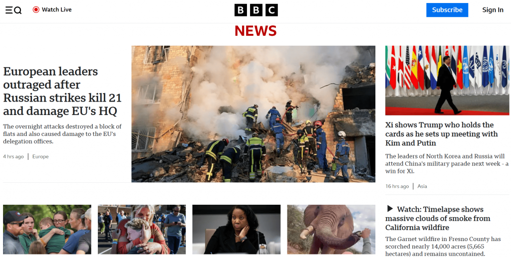bbc news' homepage as an example of news type of blog