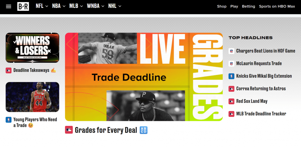 bleacher report's blog homepage as an example of sports type of blog