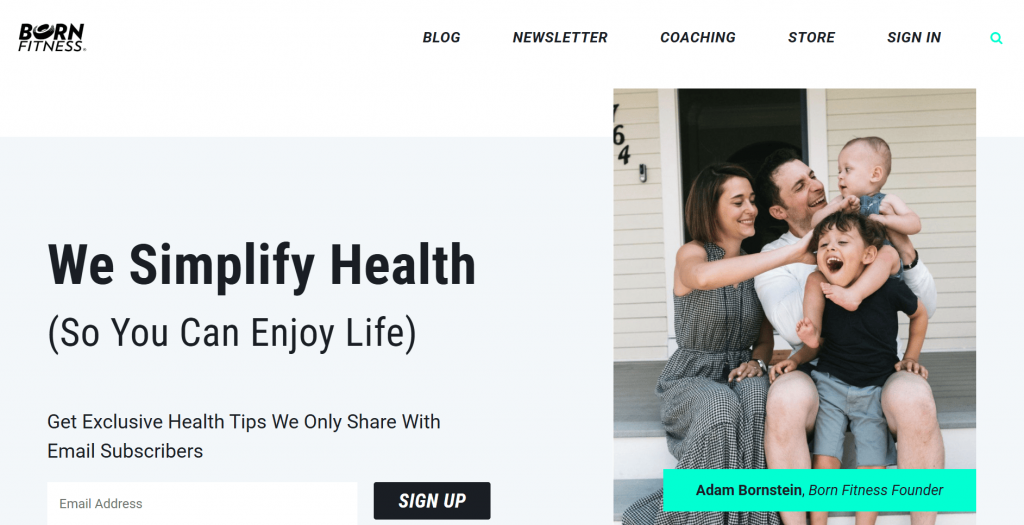 homepage of born fitness, an example of health and fitness blogs