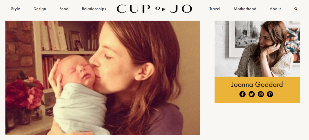 cup of jo's homepage as an example of personal type of blog