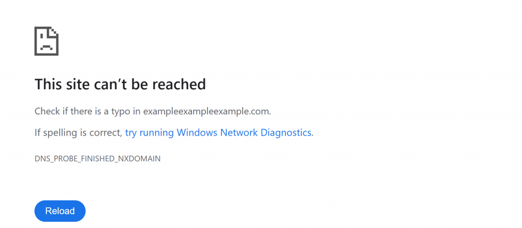 Example of an error message for a parked domain name.