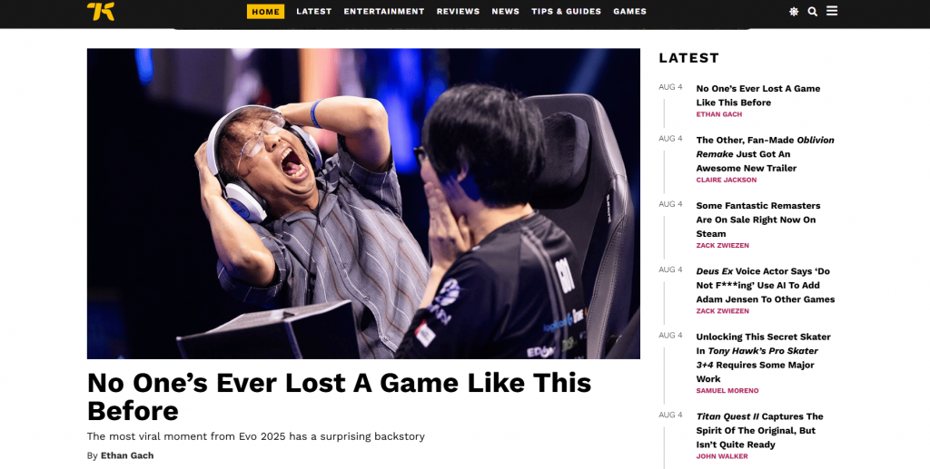 homepage of kotaku gaming blog