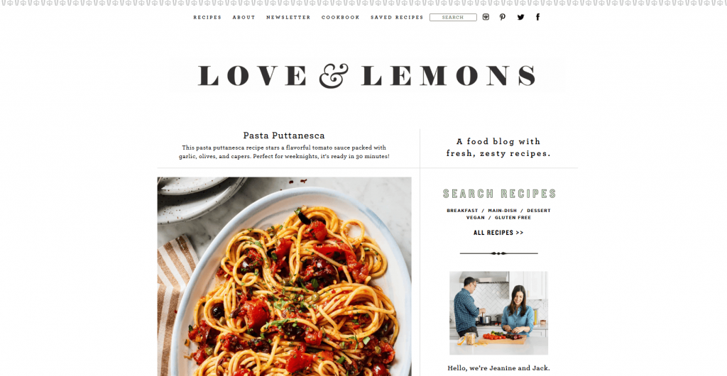 homepage of love and lemons, an example of a food blog