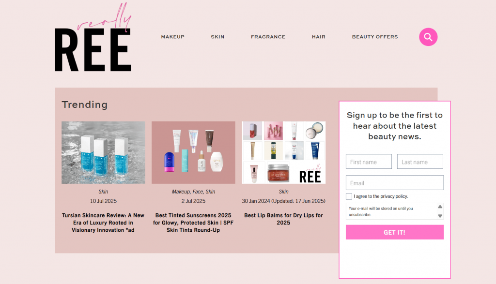 homepage of really ree blog