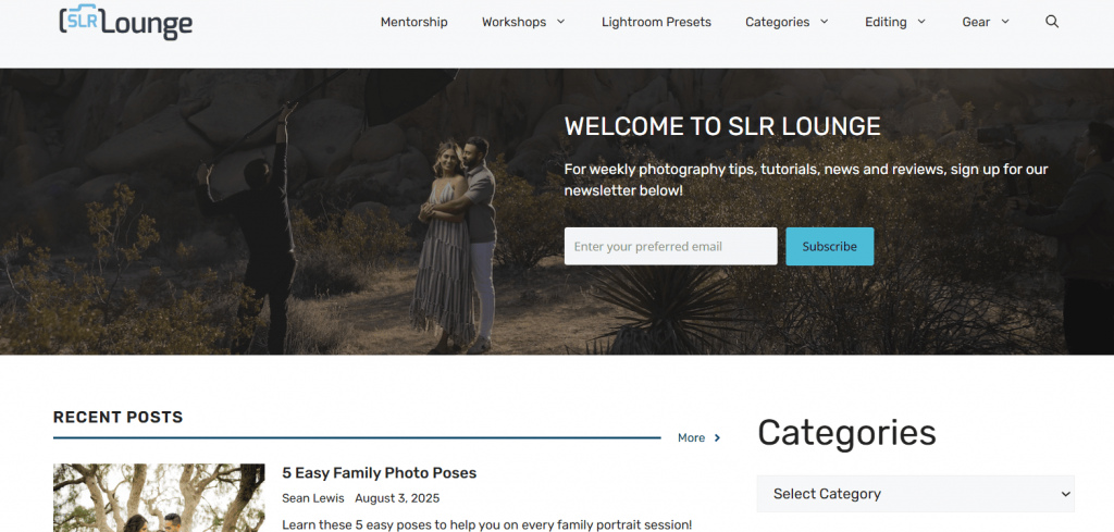 homepage of slr lounge photography blog