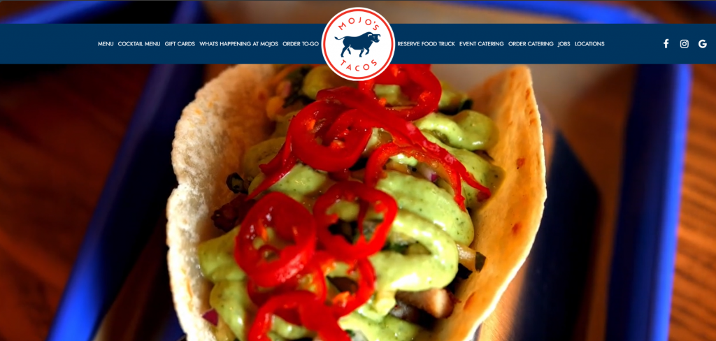 The Mojo's Tacos homepage layout.