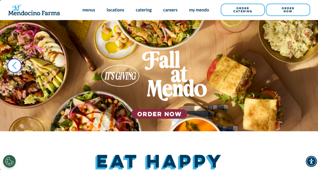 The restaurant website for Mendocino Farms.