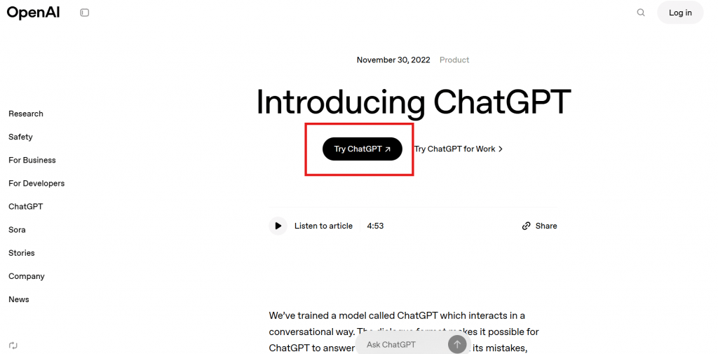 creating chatgpt account, try chatgpt