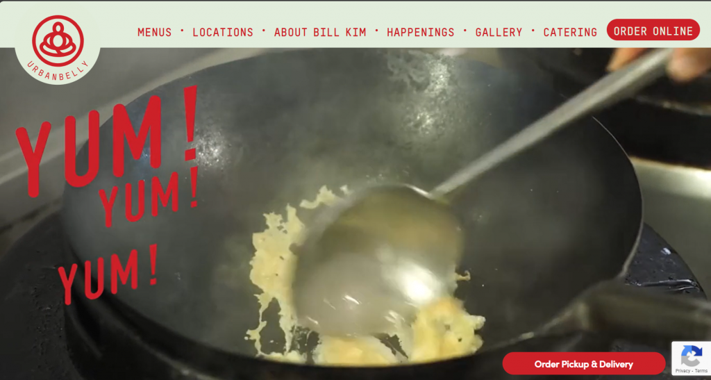 The restaurant website page for Urbanbelly.