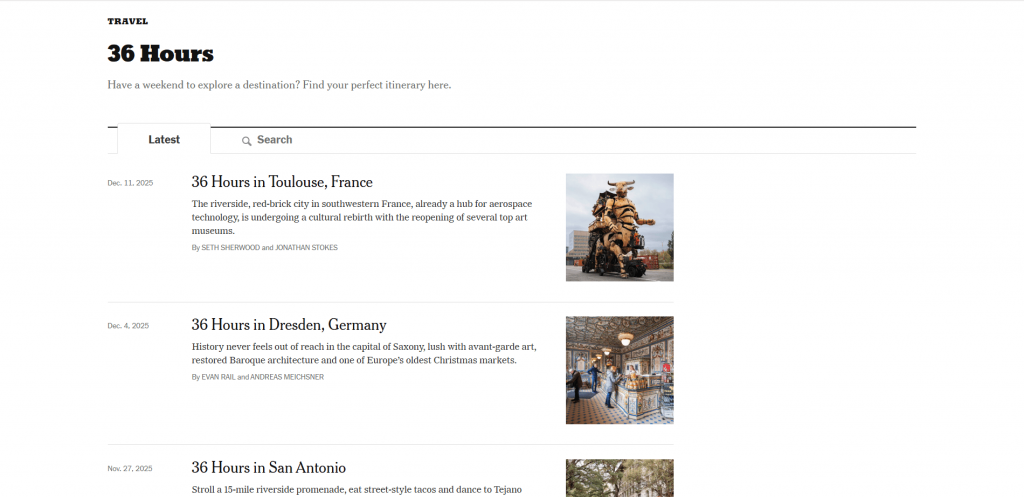Example long-form content - The New York Times – 36 Hours in [City] series articles