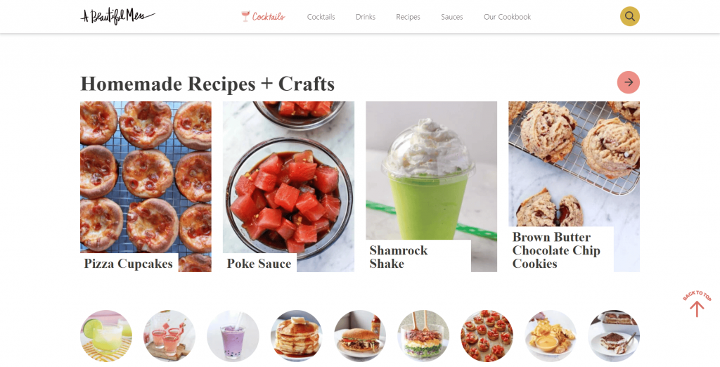 Food blog A Beautiful Mess website page