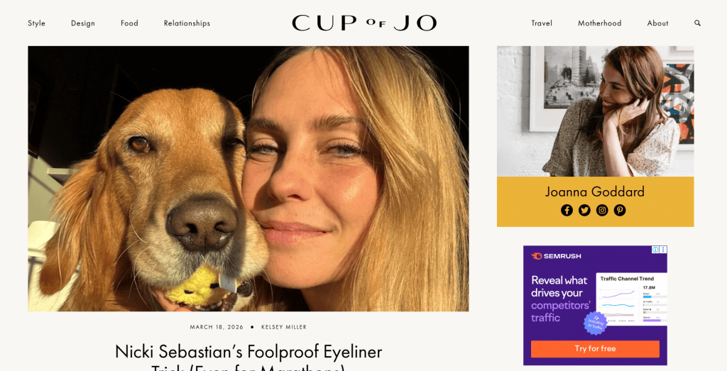 Lifestyle blog Cup of Jo website page