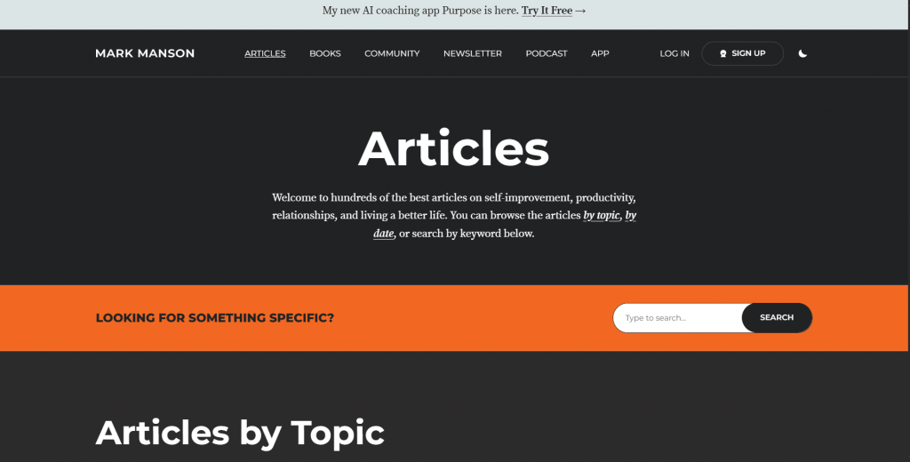 Mark Manson's self-development blog website page