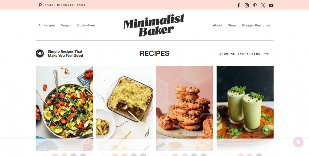 Minimalist Baker blog website page