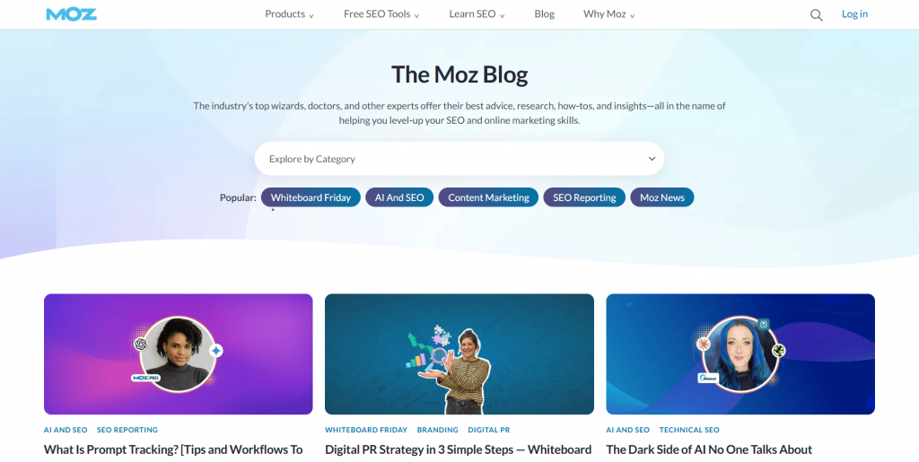 Moz blog website page