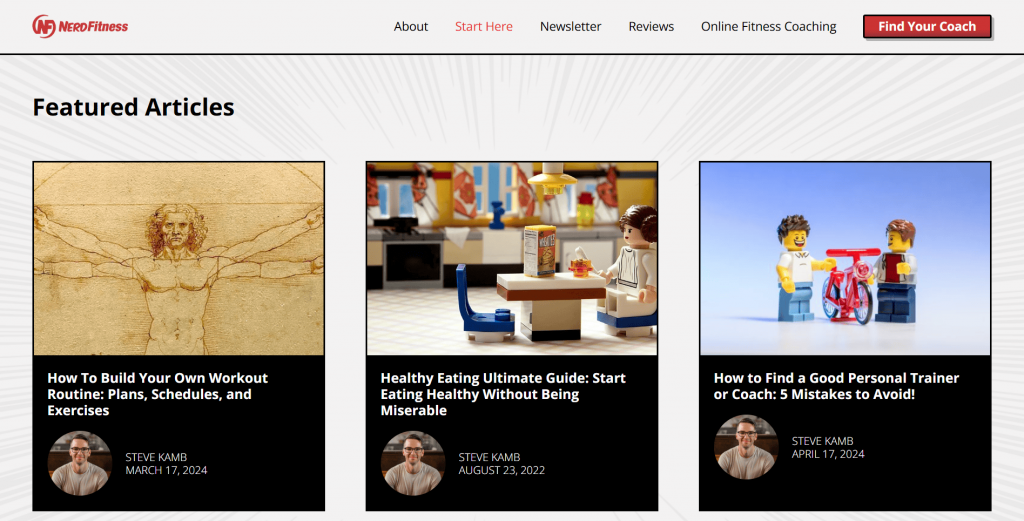 Fitness blog Nerd Fitness website page