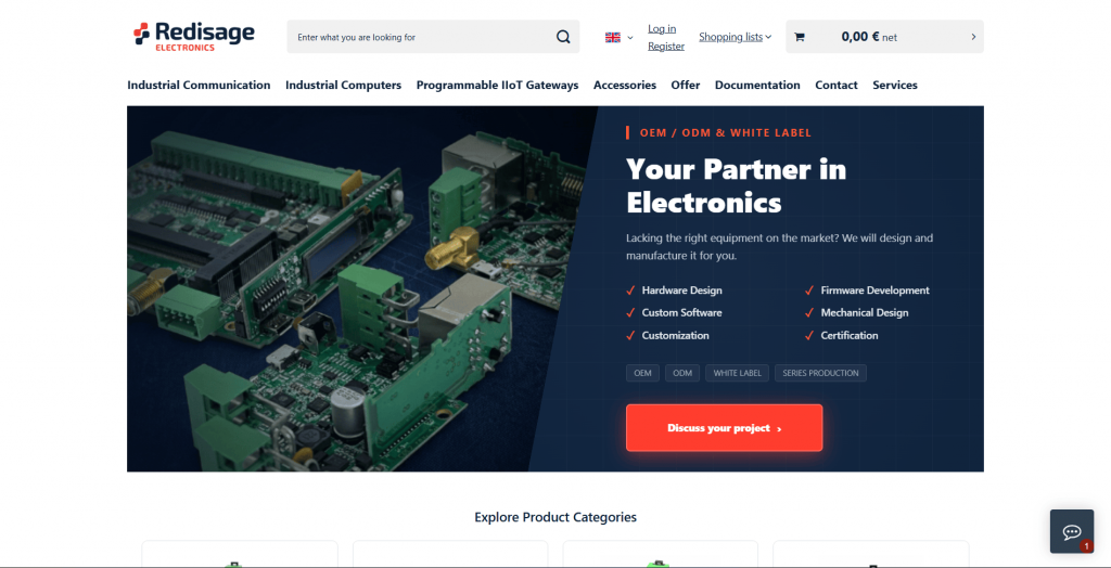 White label electronics company Redisage Electronics website page