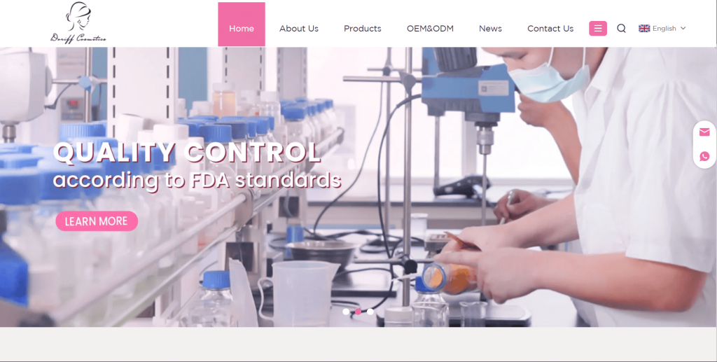 White label company Doriff Cosmetics web page