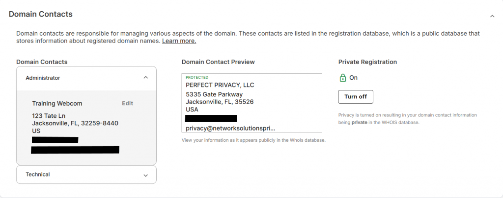 Edit domain contact details via Network Solutions account manager
