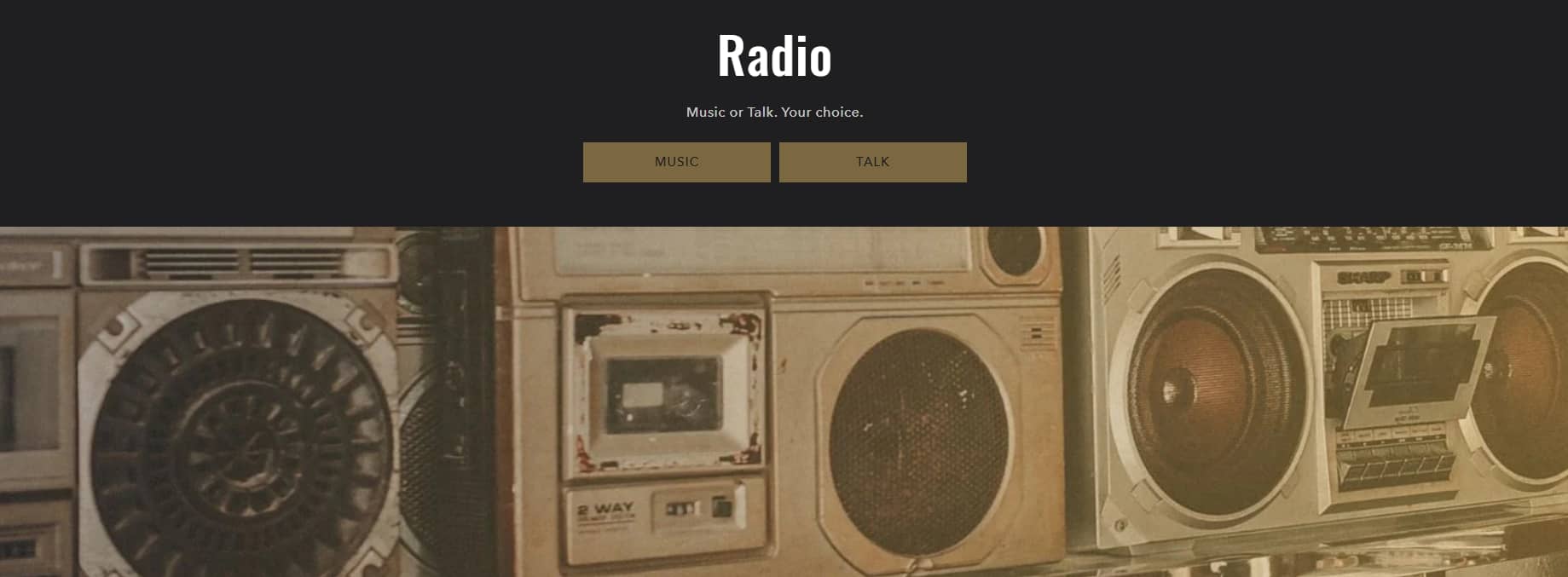  Retro boombox display at Radio Coffeehouse with music and talk radio options