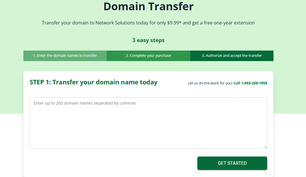 Shopping cart interface for a domain name transfer. 